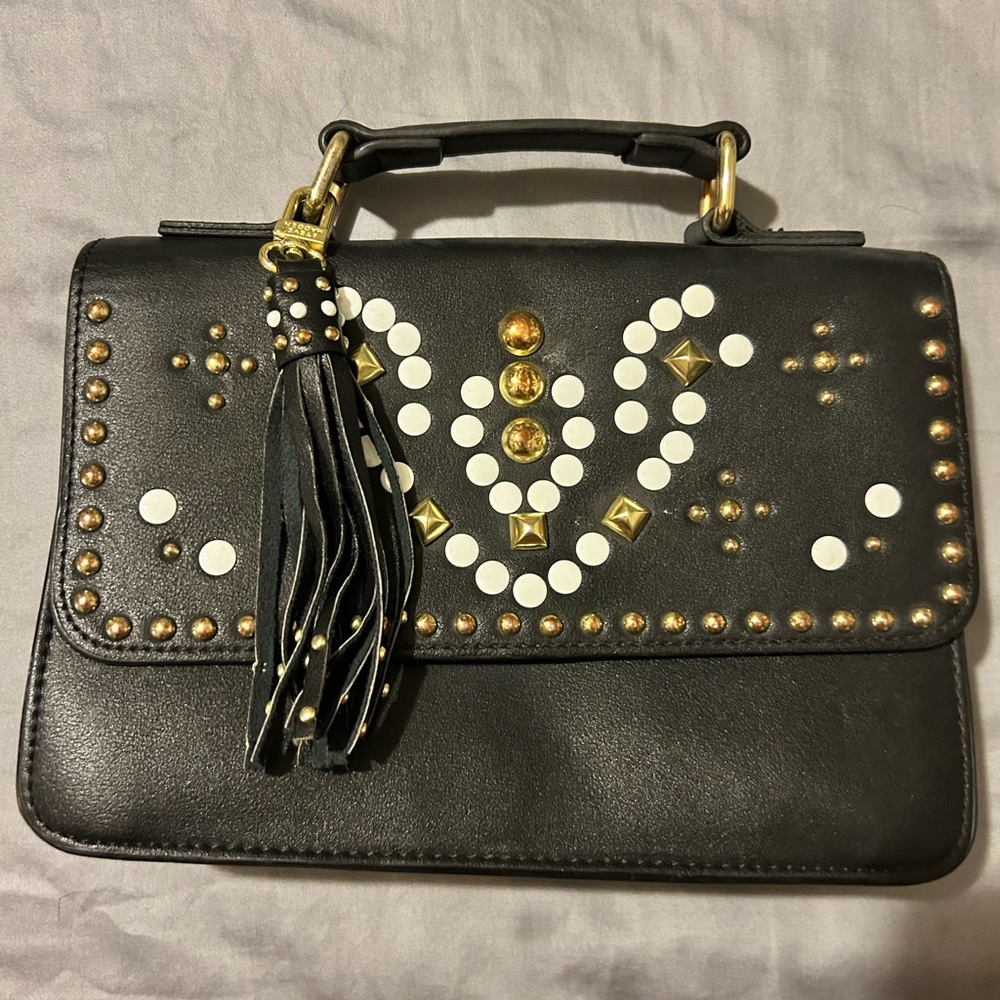 Steve Madden Black Satchel with Gold and White Studs
